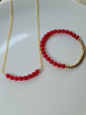 Red Jade Necklace Bracelet Set